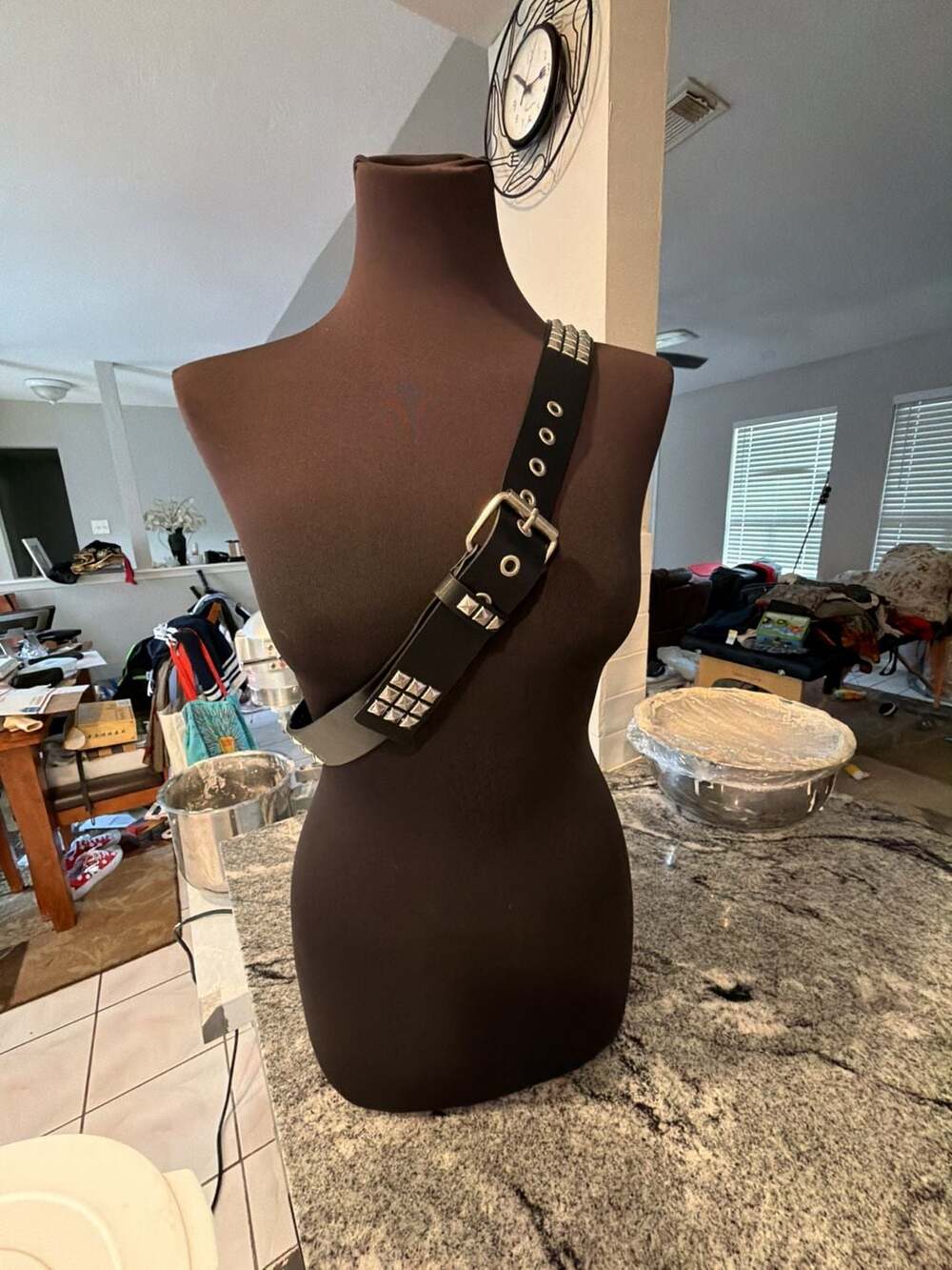Black 3-Row Pyramid Studded Punk Rock Belt with Silver Hardware